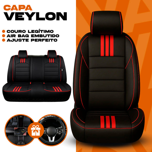Capa Universal Completa Para Carro Veylon em Couro Legítimo e AirBag +BRINDES: 3 Tapetes Para Carro e Capa de Volante