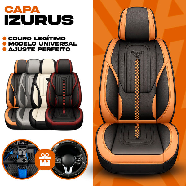 Capa Universal Completa Para Carro Izurus em Couro Legítimo e AirBag +BRINDES: 3 Tapetes Para Carro e Capa de Volante