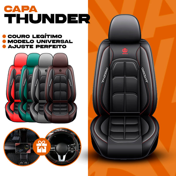 Capa Universal Completa Para Carro Thunder em Couro Legítimo e AirBag +BRINDES: 3 Tapetes Para Carro e Capa de Volante