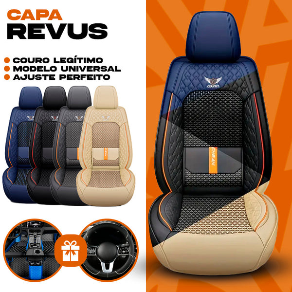 Capa para Banco de Carro Completa Revus em Couro Legítimo Universal com AirBag +BRINDE: Tapete e Capa de Volante
