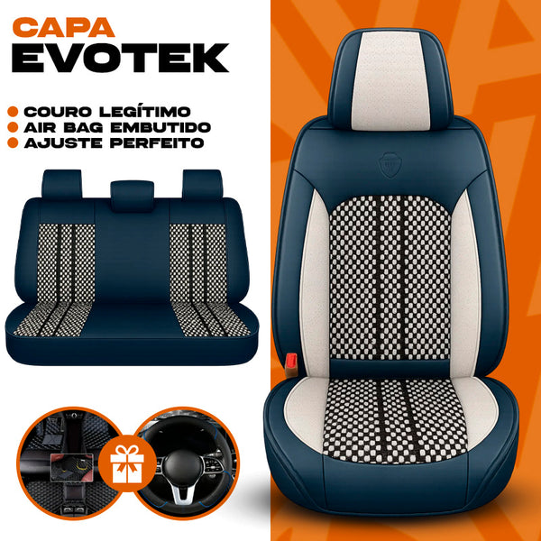 Capa Universal Completa Para Carro Evotek em Couro Legítimo e AirBag +BRINDES: 3 Tapetes Para Carro e Capa de Volante