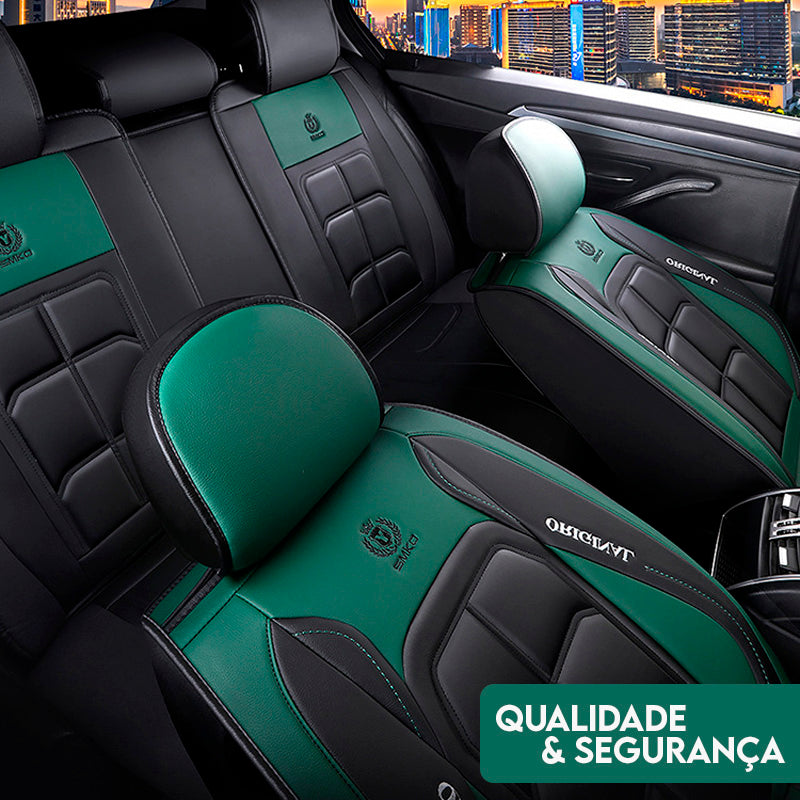 Capa Universal Completa Para Carro Thunder em Couro Legítimo e AirBag +BRINDES: 3 Tapetes Para Carro e Capa de Volante